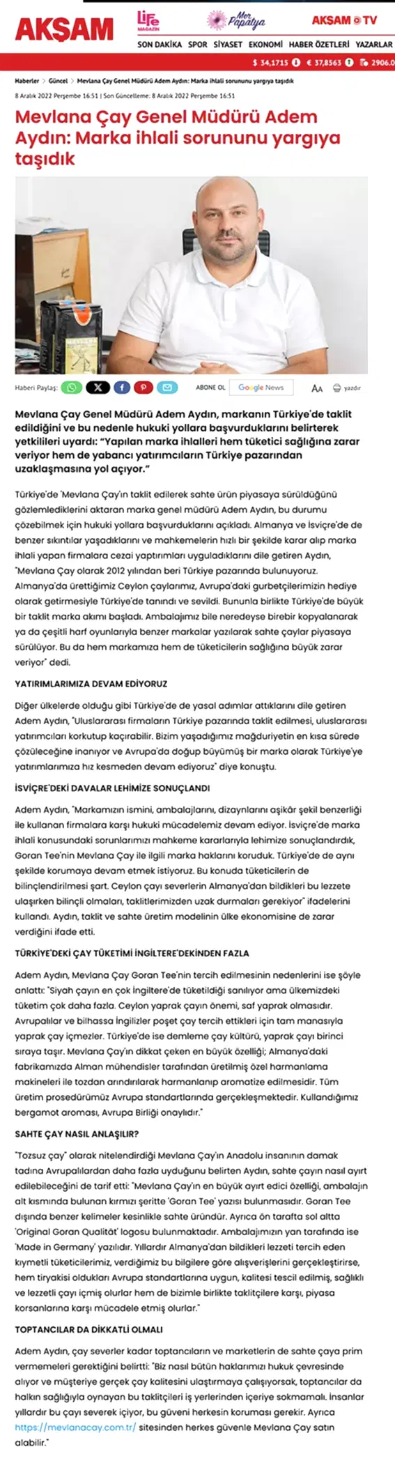 aksam gazetesi sahtecay
