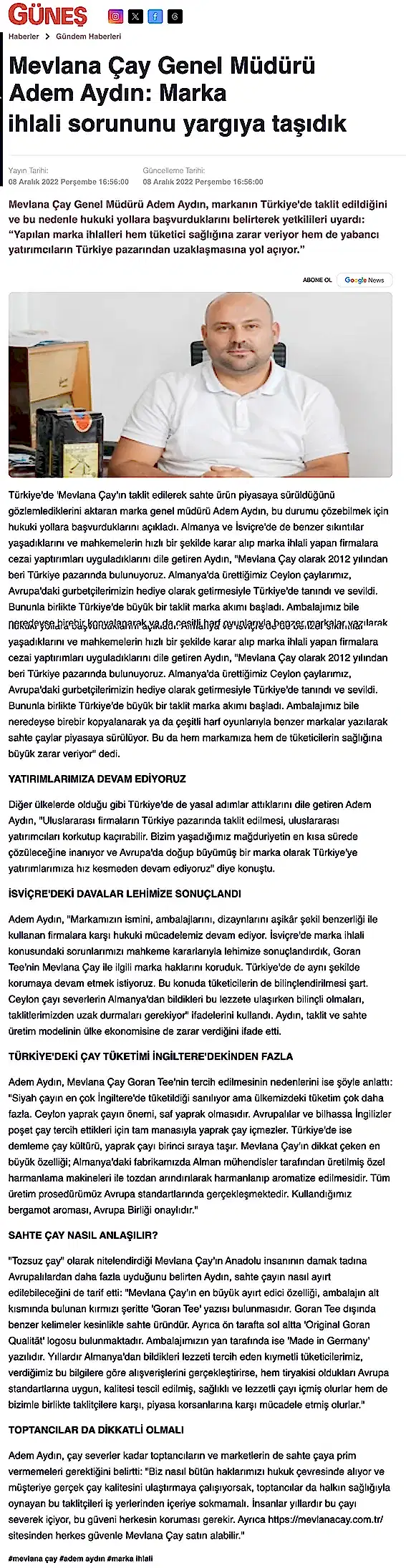 gunes gazetesi sahtecay